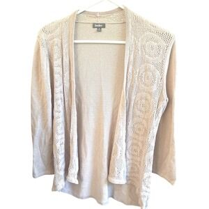 Neiman Marcus Beige Tan Cotton Viscose Crochet‎ Open Front Knit Cardigan M